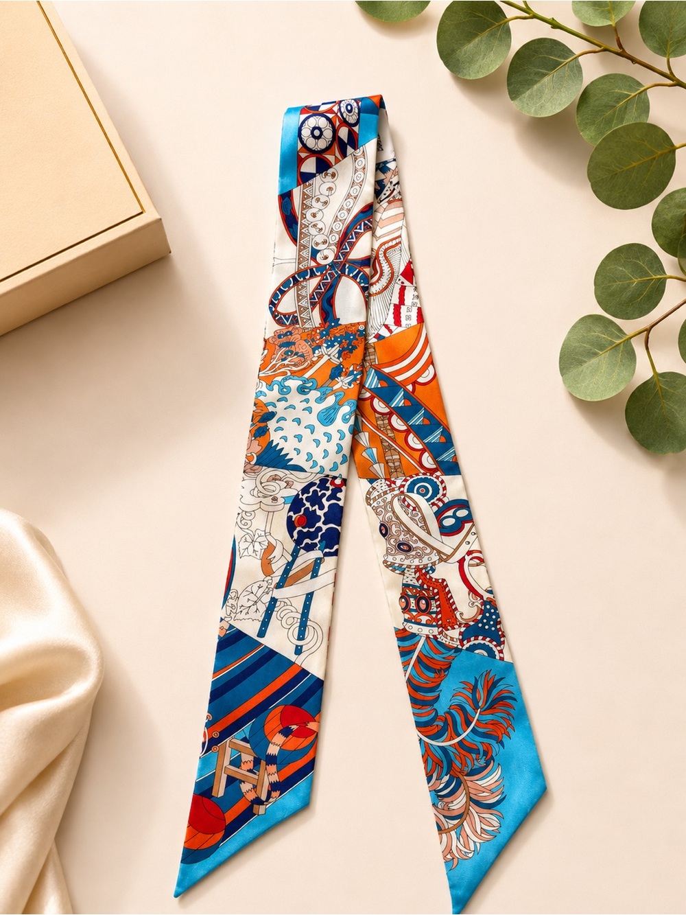Vibrant Orange & Blue Printed Twilly